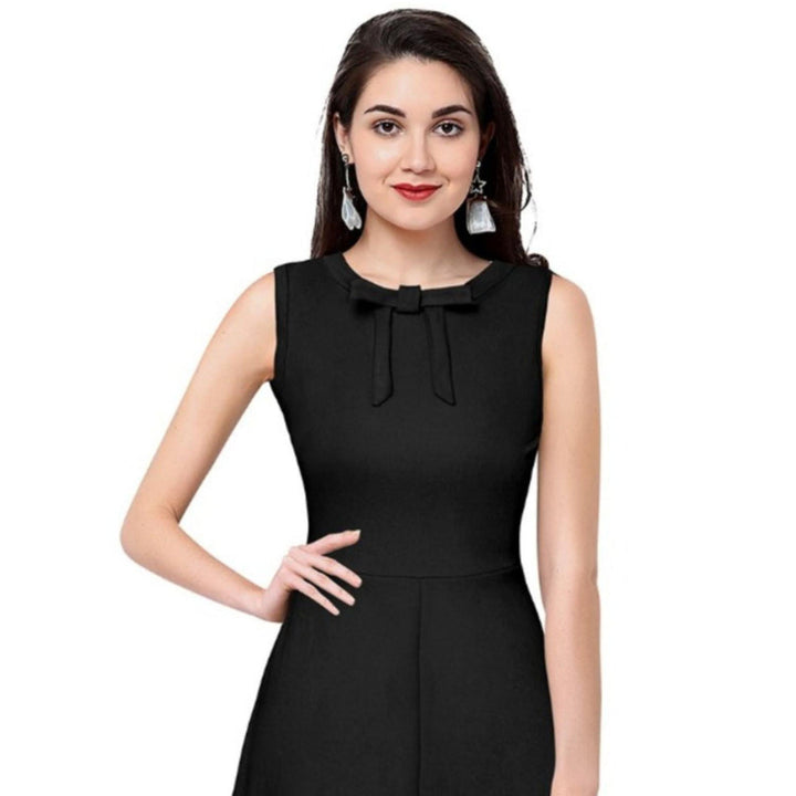 Odette Black Polyester Skater Dress For Women