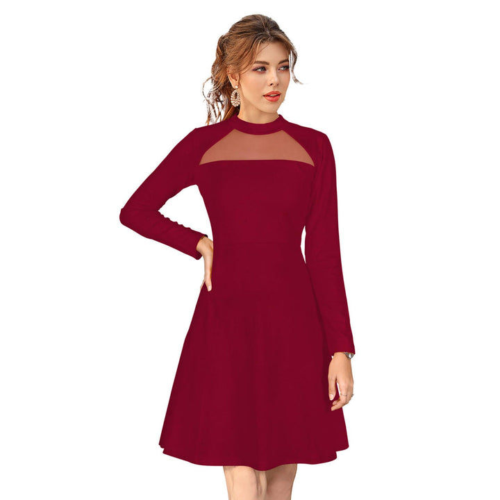 Odette Maroon Skater Knit Fabric Dress For Women