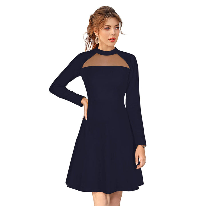 Odette Navy Blue Skater Knit Fabric Dress For Women