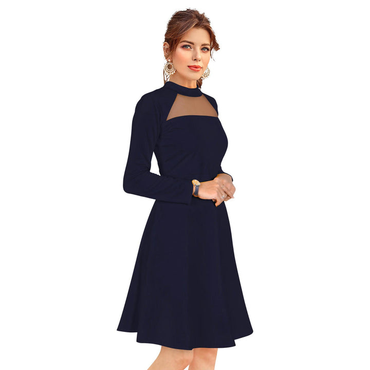 Odette Navy Blue Skater Knit Fabric Dress For Women