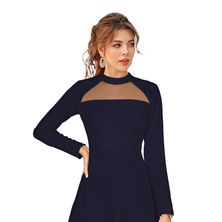 Odette Navy Blue Skater Knit Fabric Dress For Women