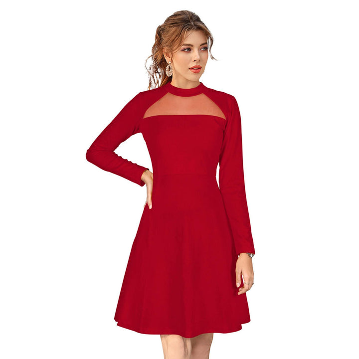 Odette Red Skater Knit Fabric Dress For Women