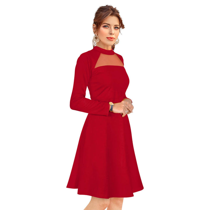 Odette Red Skater Knit Fabric Dress For Women