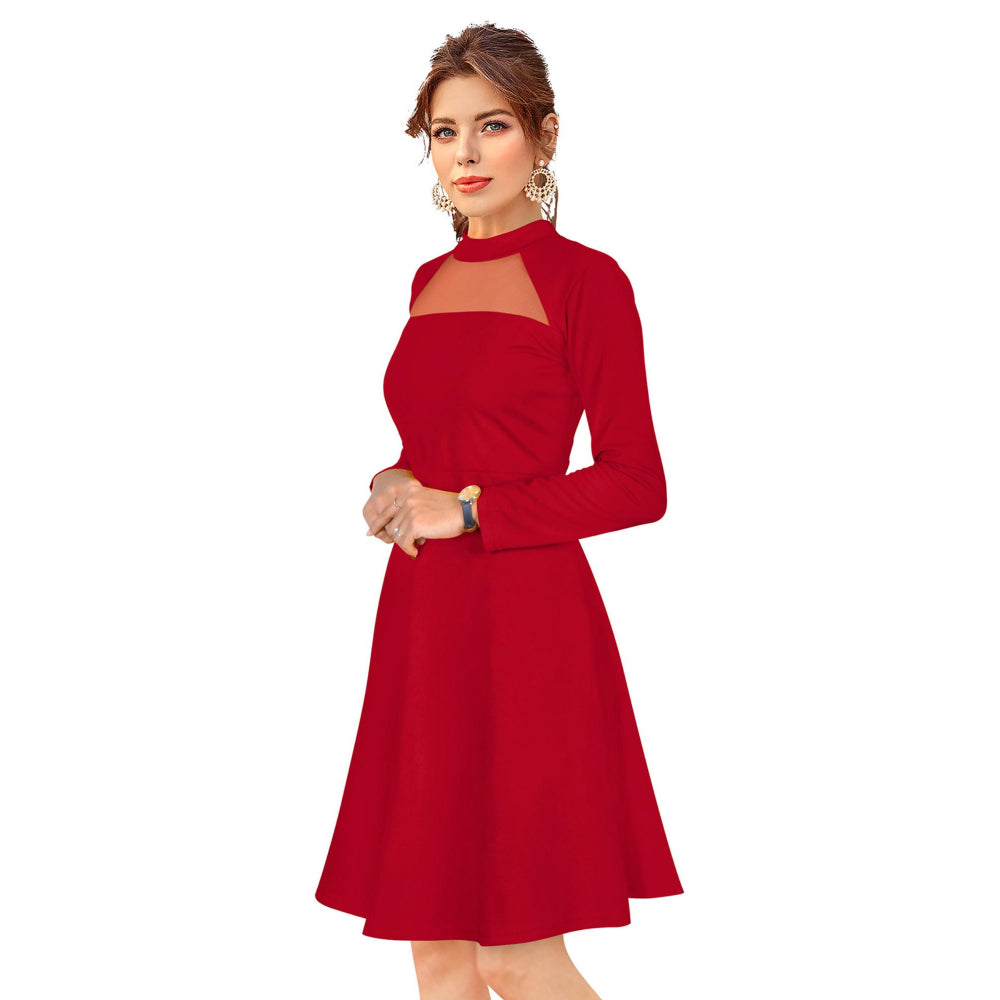 Odette Red Skater Knit Fabric Dress For Women