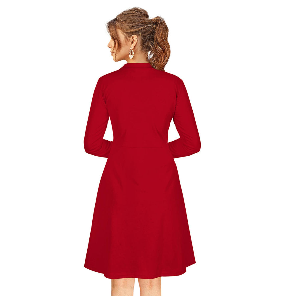 Odette Red Skater Knit Fabric Dress For Women