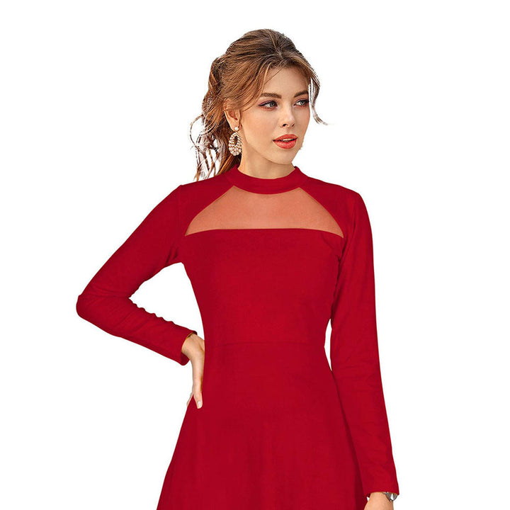 Odette Red Skater Knit Fabric Dress For Women