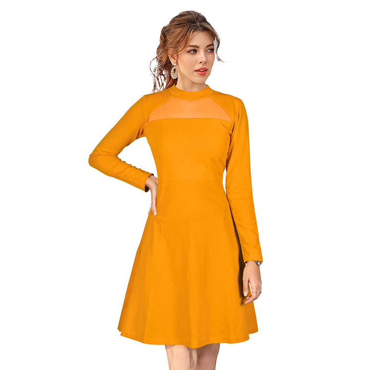 Odette Yellow Skater Knit Fabric Dress For Women