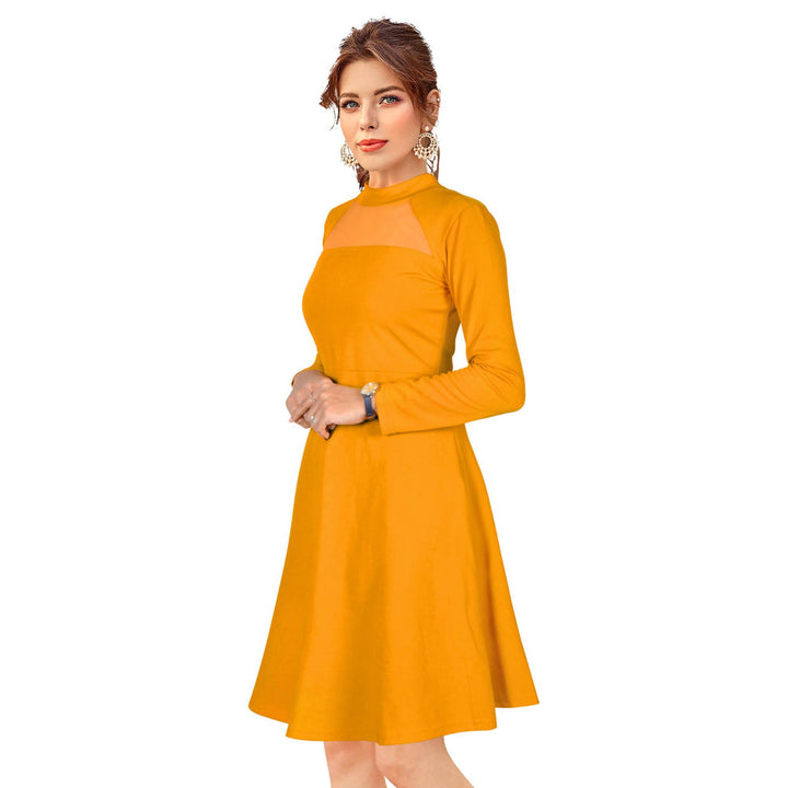 Odette Yellow Skater Knit Fabric Dress For Women