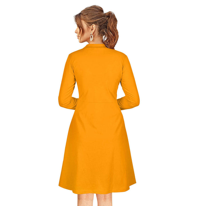 Odette Yellow Skater Knit Fabric Dress For Women