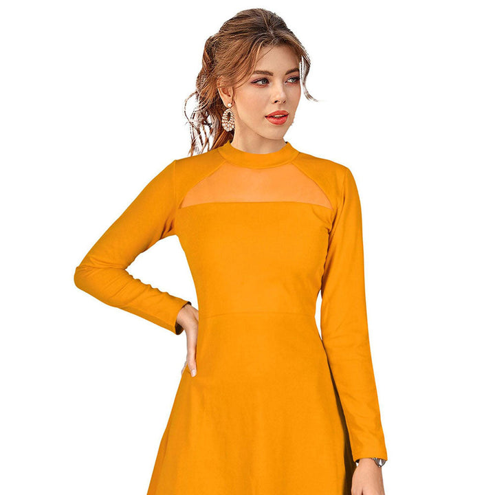 Odette Yellow Skater Knit Fabric Dress For Women