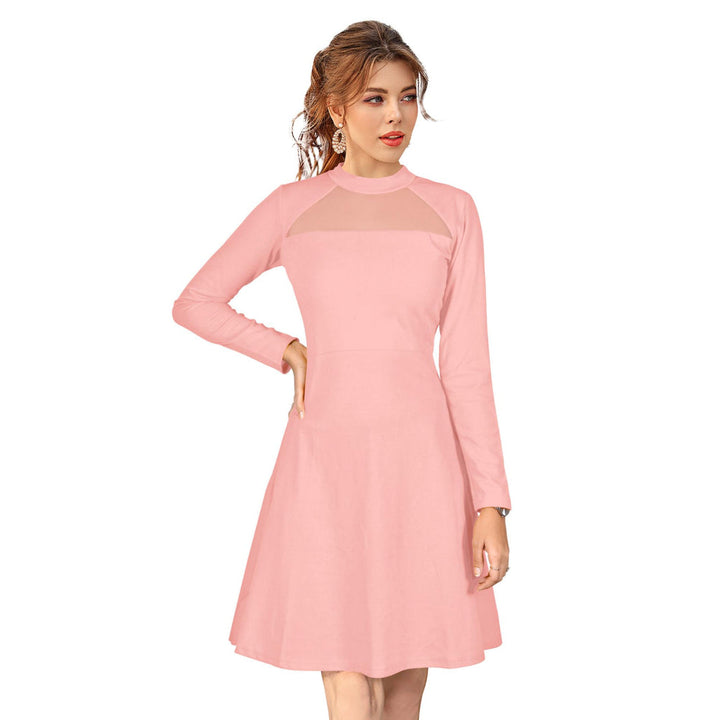 Odette Peach Skater Knit Fabric Dress For Women