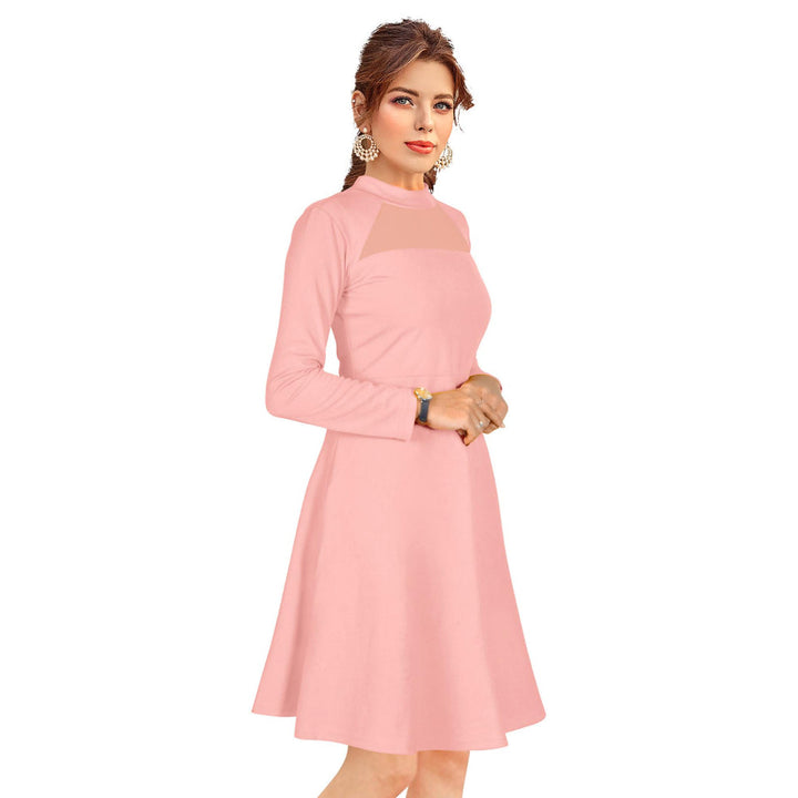 Odette Peach Skater Knit Fabric Dress For Women