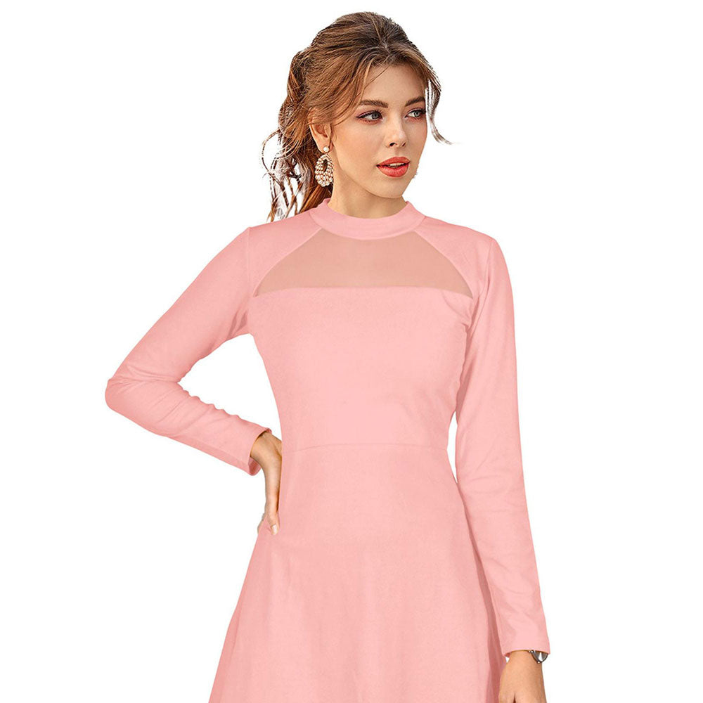 Odette Peach Skater Knit Fabric Dress For Women