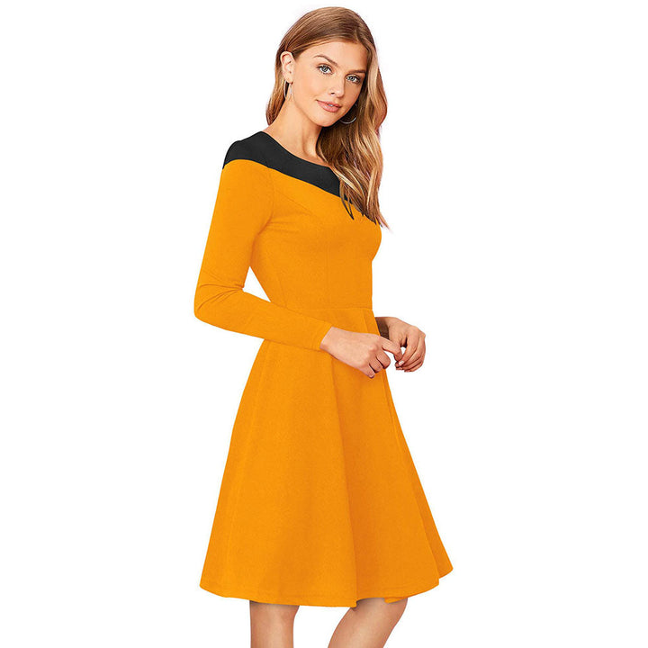 Odette Yellow Skater Knit Fabric Dress For Women