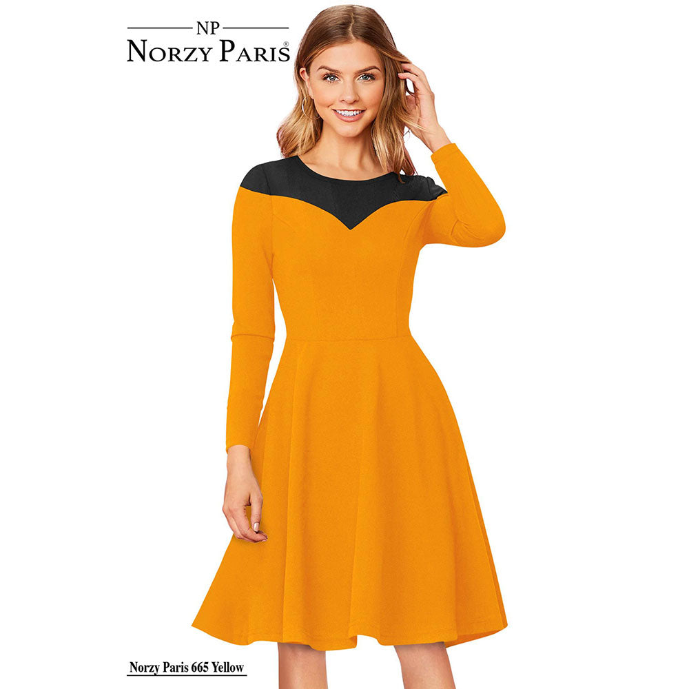 Odette Yellow Skater Knit Fabric Dress For Women