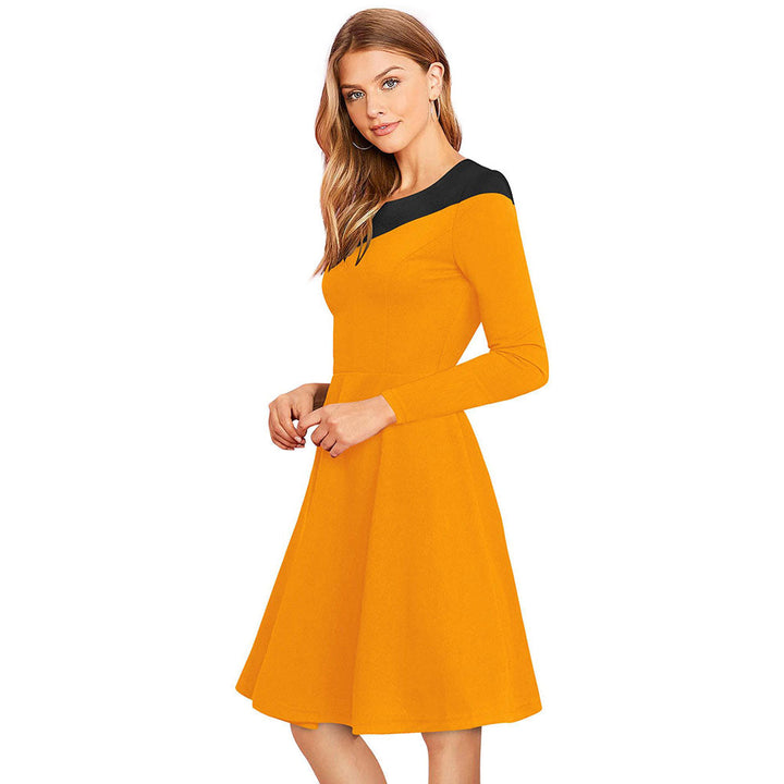 Odette Yellow Skater Knit Fabric Dress For Women