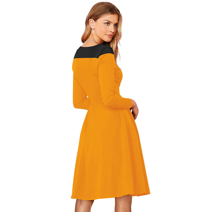 Odette Yellow Skater Knit Fabric Dress For Women