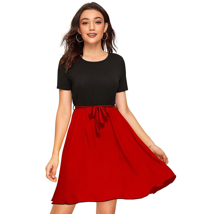 Odette Red Skater Knit Fabric Dress For Women (Set of 2)