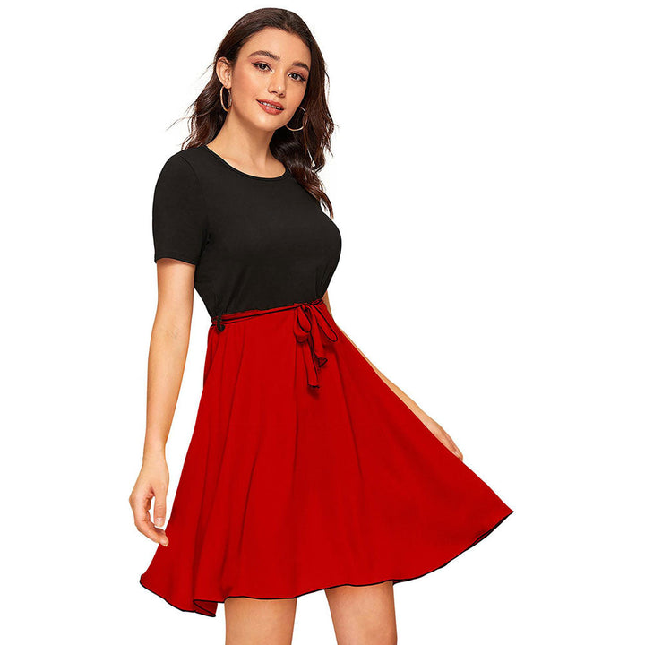 Odette Red Skater Knit Fabric Dress For Women (Set of 2)