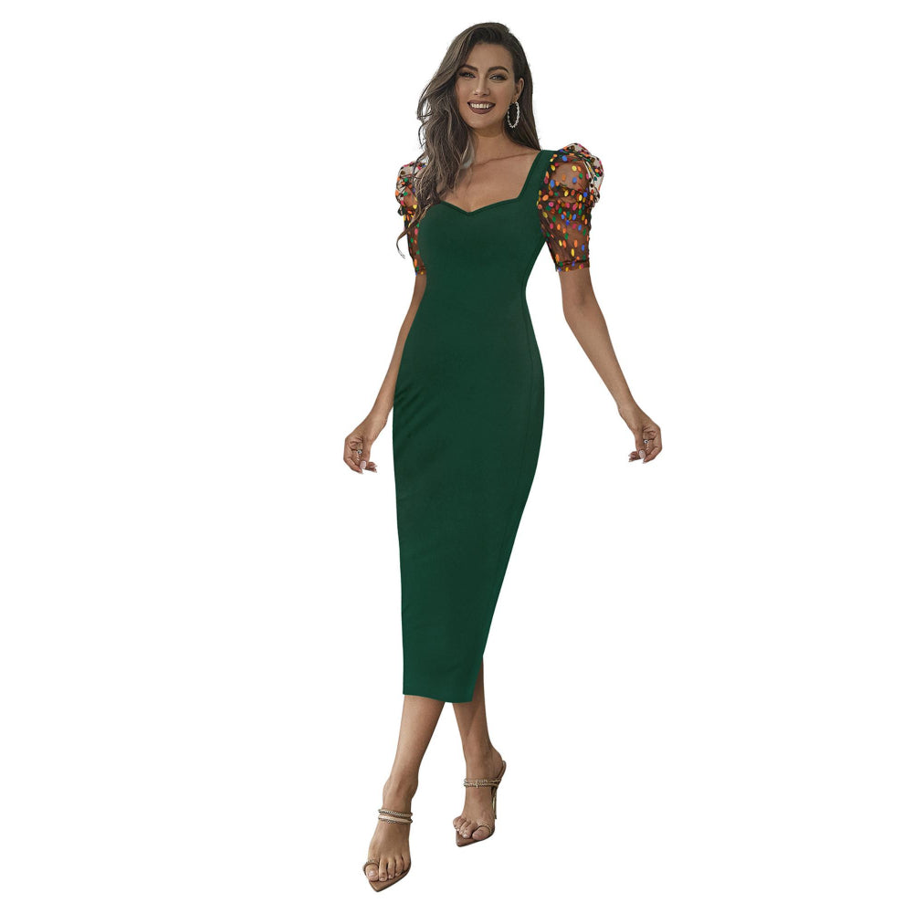 Odette Green Skater Knit Fabric Dress For Women