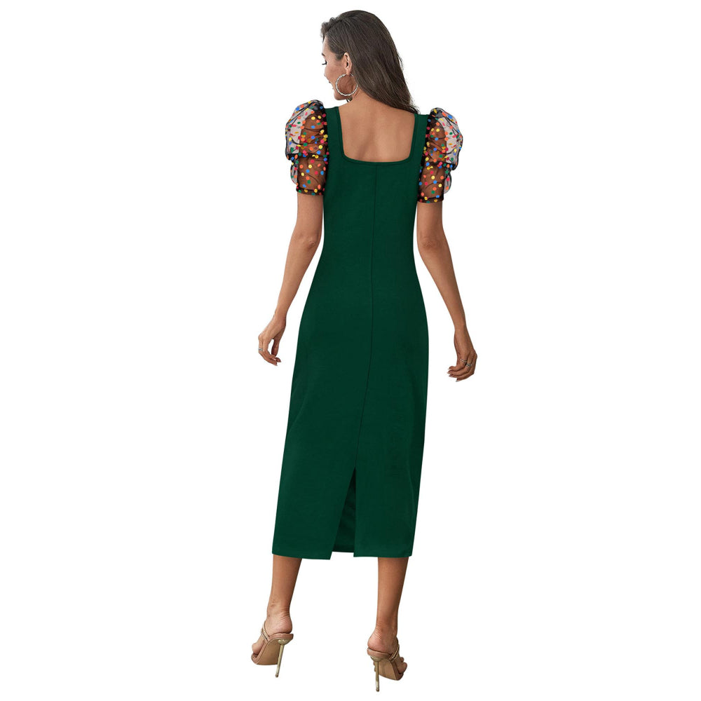 Odette Green Skater Knit Fabric Dress For Women