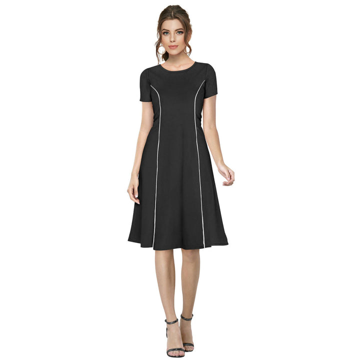 Odette Black Skater Knit Fabric Dress For Women