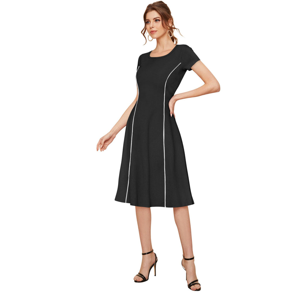 Odette Black Skater Knit Fabric Dress For Women