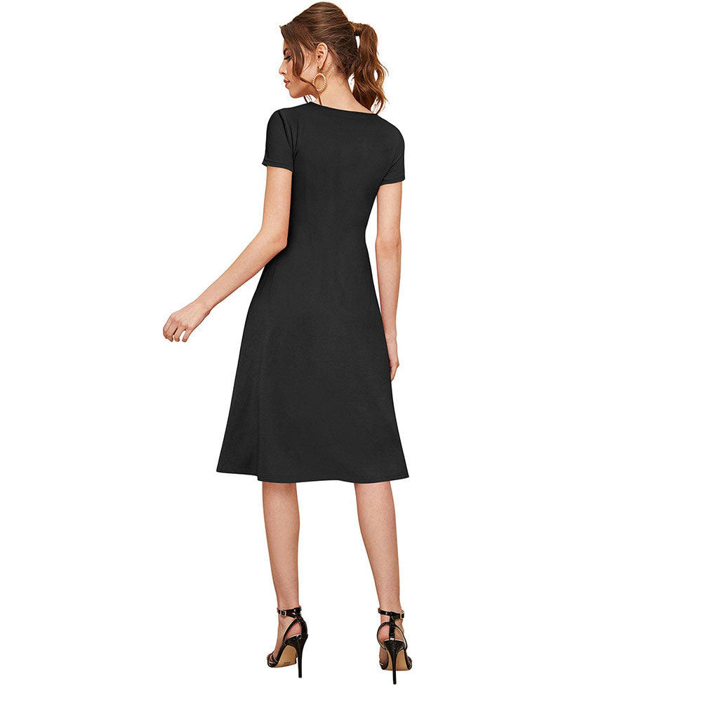 Odette Black Skater Knit Fabric Dress For Women