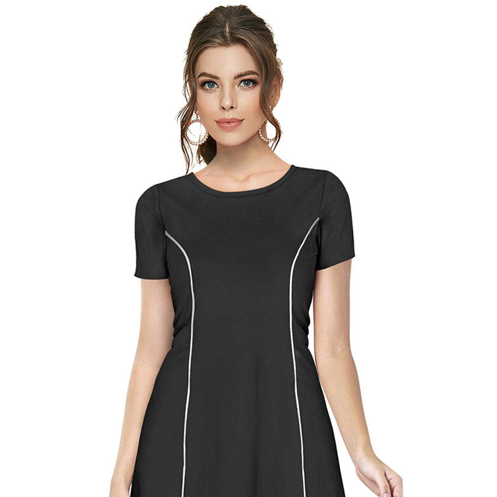 Odette Black Skater Knit Fabric Dress For Women