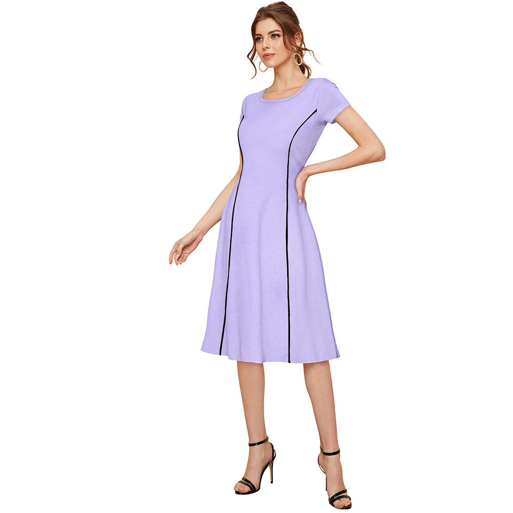 Odette Purple Skater Knit Fabric Dress For Women