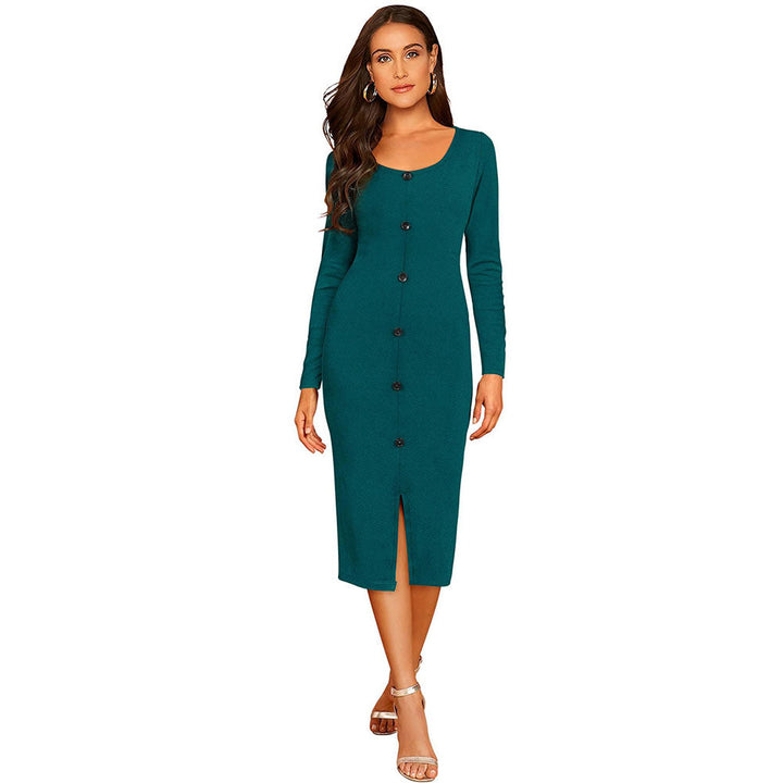 Odette Teal Skater Knit Fabric Dress For Women