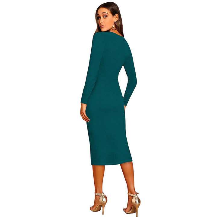 Odette Teal Skater Knit Fabric Dress For Women