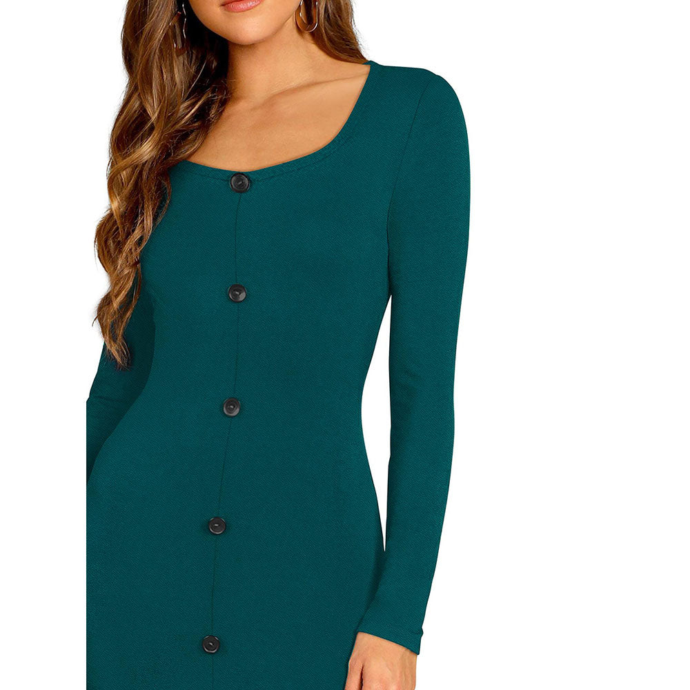 Odette Teal Skater Knit Fabric Dress For Women