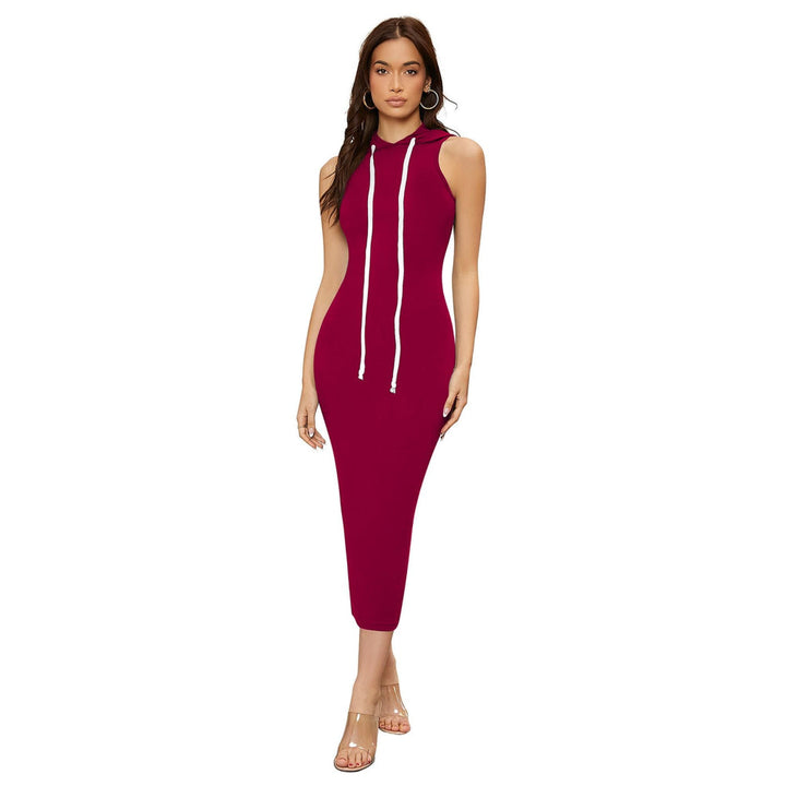 Odette Maroon Skater Knit Fabric Dress For Women