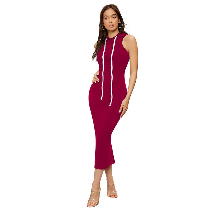 Odette Maroon Skater Knit Fabric Dress For Women