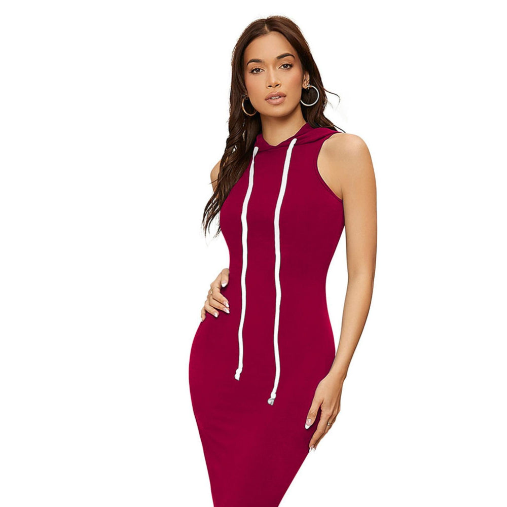 Odette Maroon Skater Knit Fabric Dress For Women