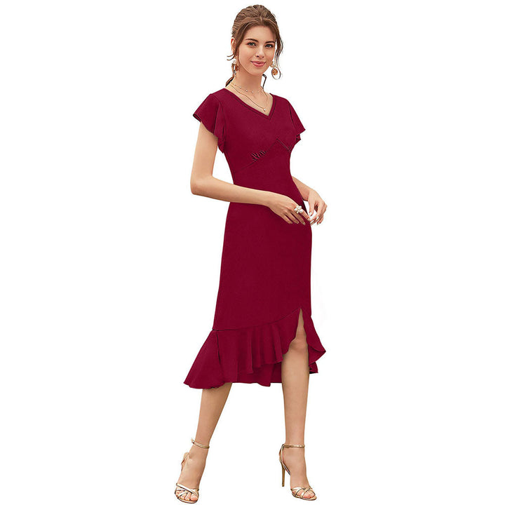 Odette Maroon Skater Knit Fabric Dress For Women