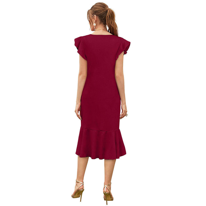 Odette Maroon Skater Knit Fabric Dress For Women