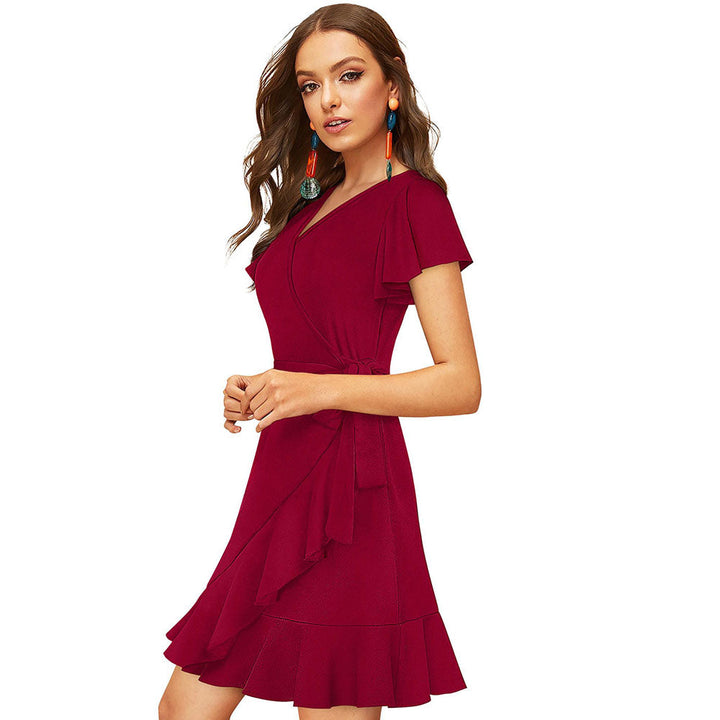 Odette Maroon Skater Knit Fabric Dress For Women