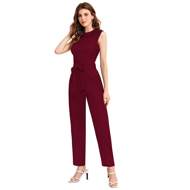 Odette Maroon Knit Fabric Jumpsuit For Women (Set of 2)