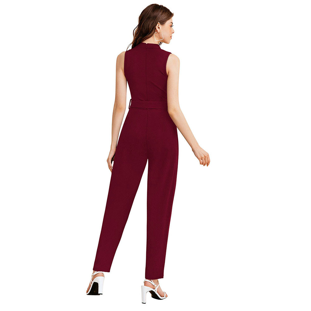 Odette Maroon Knit Fabric Jumpsuit For Women (Set of 2)