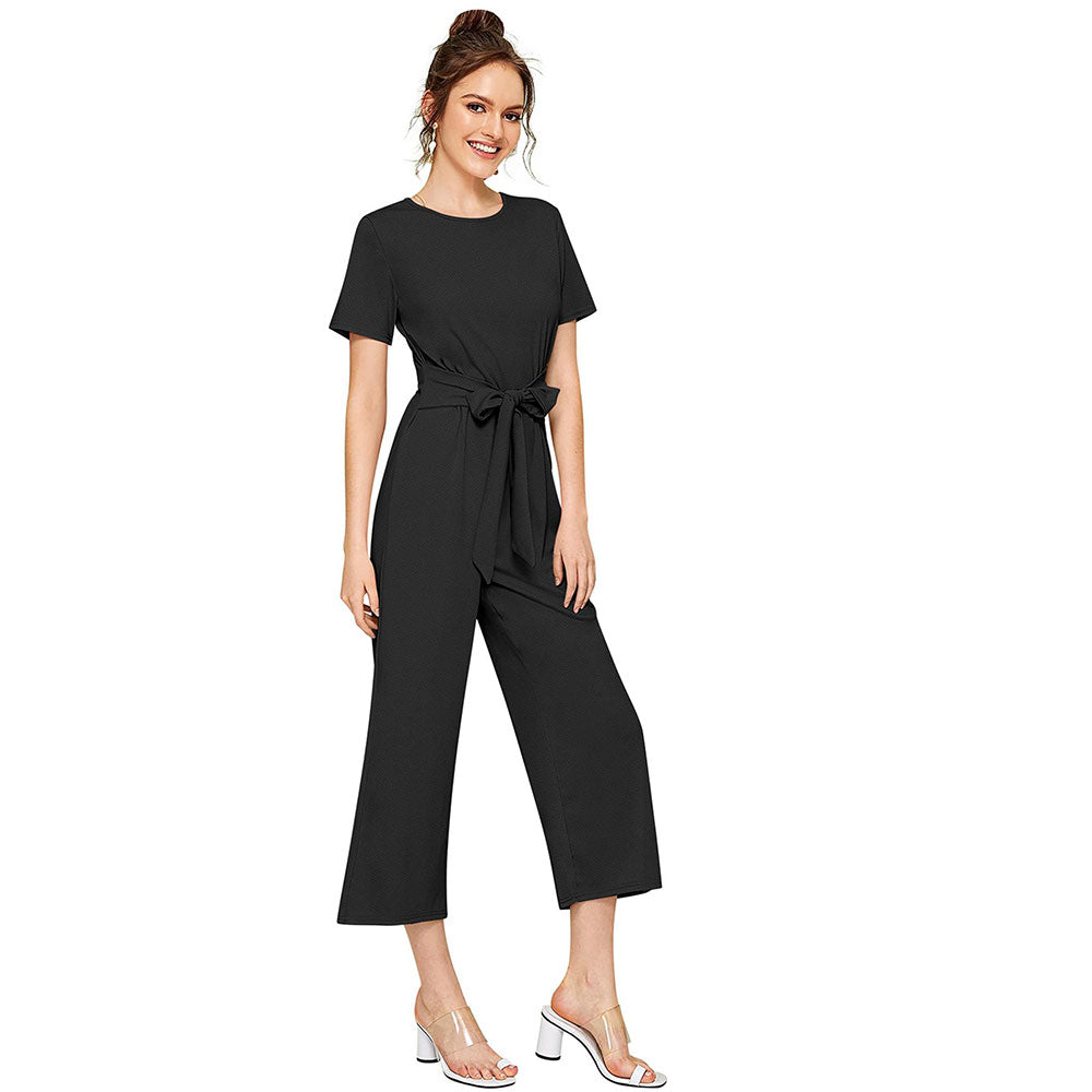 Odette Black Knit Fabric Jumpsuit For Women