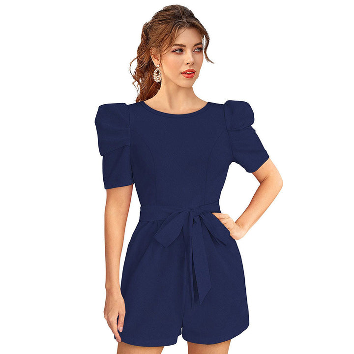 Odette Blue Knit Fabric Playsuit For Women