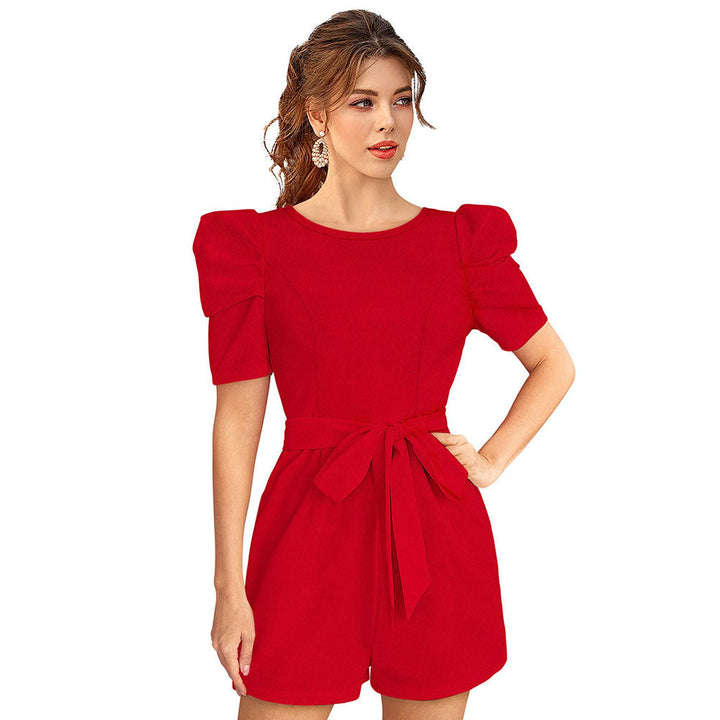 Odette Red Knit Fabric Playsuit For Women