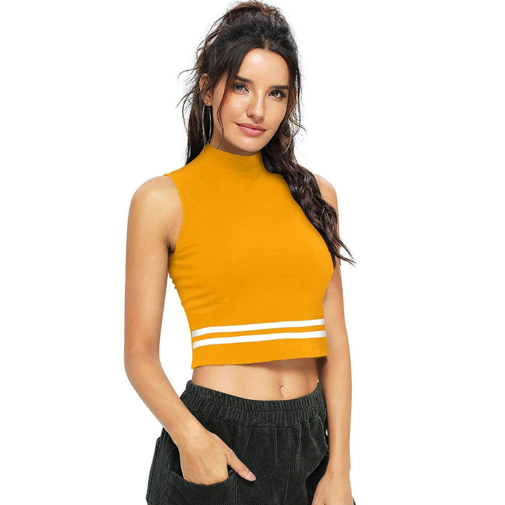 Odette Yellow Polyester Solid Crop Top For Women