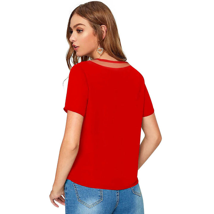 Odette Red Polyester Solid Top For Women