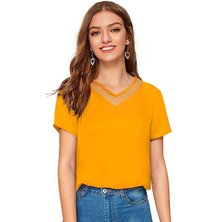 Odette Yellow Polyester Solid Top For Women