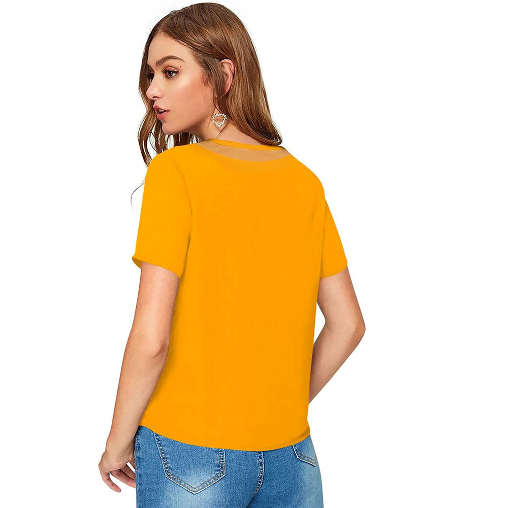 Odette Yellow Polyester Solid Top For Women