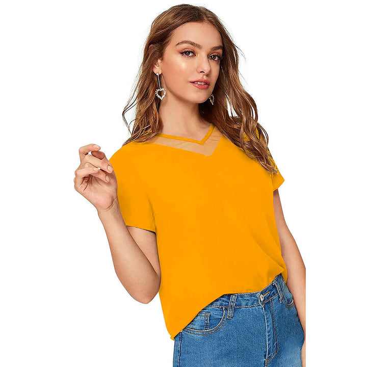 Odette Yellow Polyester Solid Top For Women