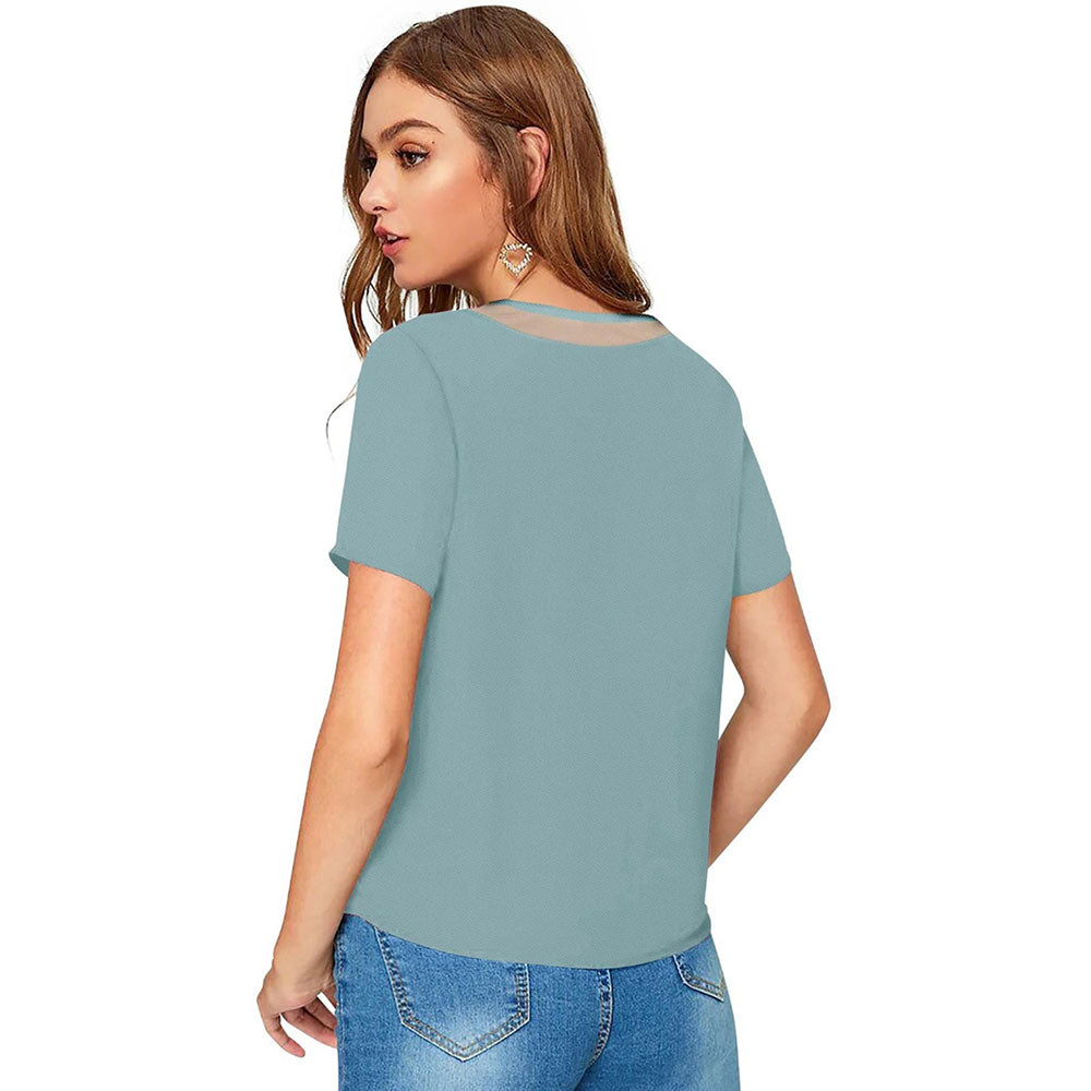 Odette Light Blue Polyester Solid Top For Women